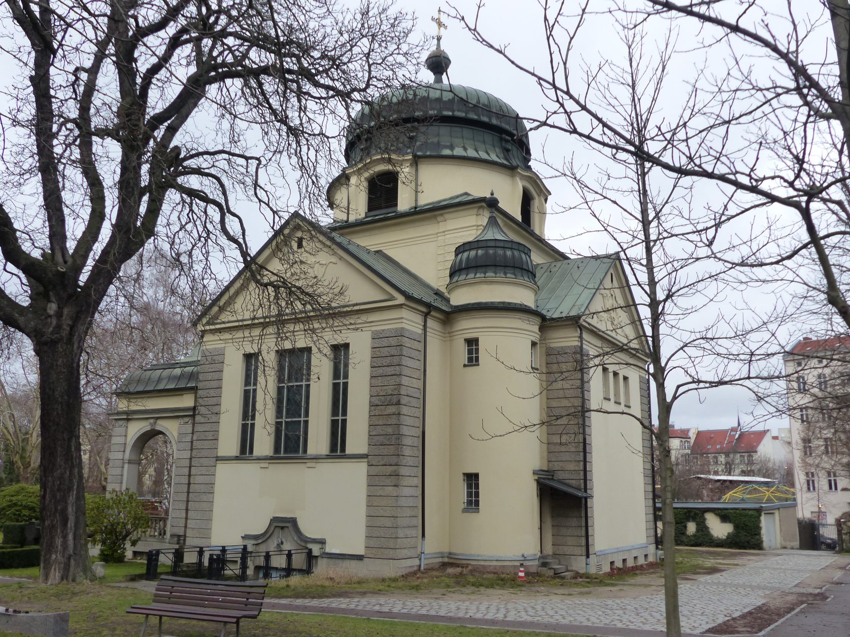 In den Jahren 1907/1908 entstand die von Gustav Werner entworfene Kapelle als Zentralbau mit Kuppel